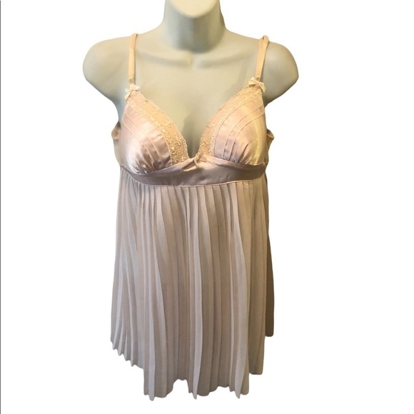 Linea Donatella Bridal Honeymoon  Chemise Pale Pink Pleated Bodice Bra Top M - Picture 1 of 6